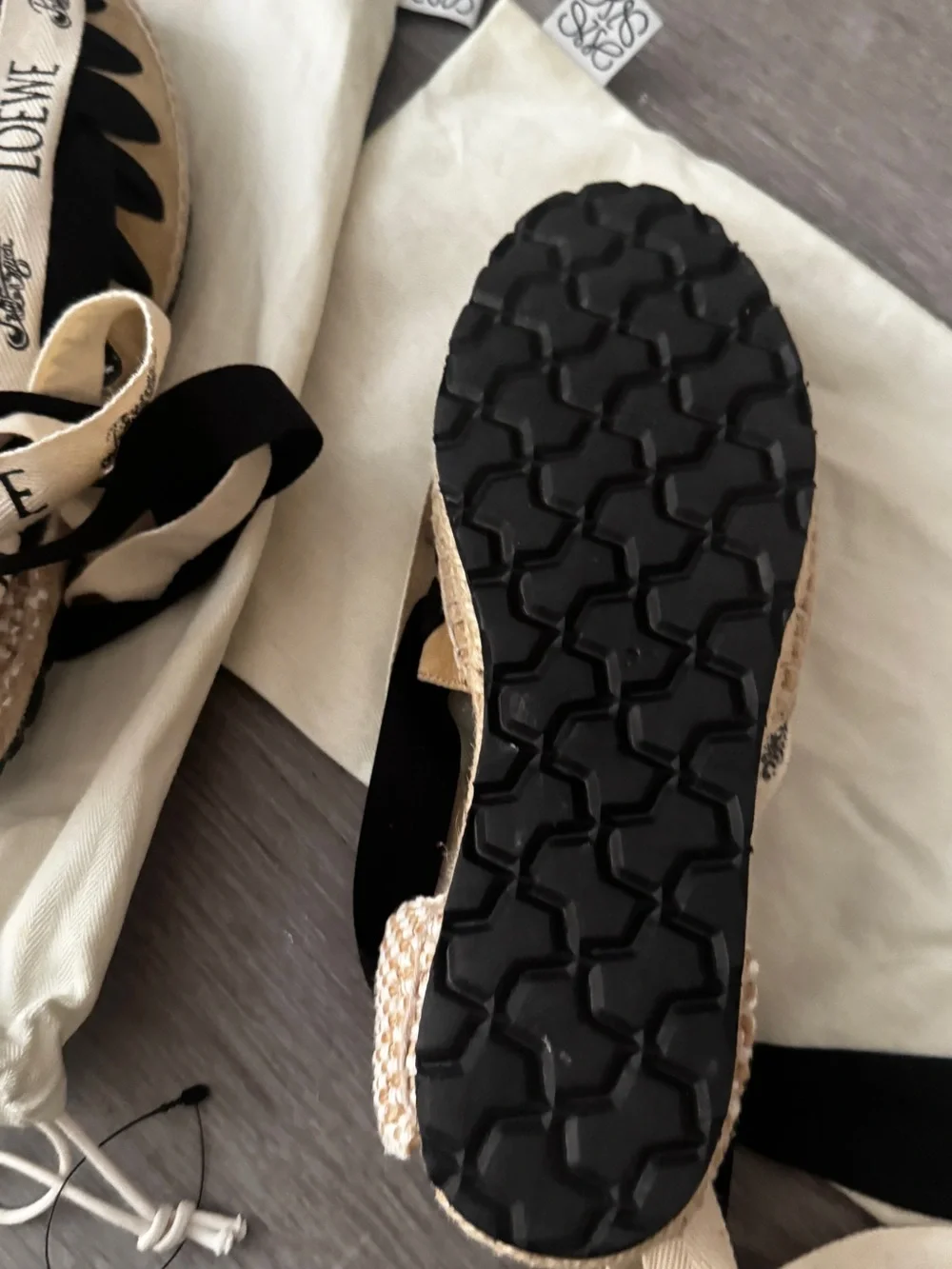 Loewe Womens 7.5 Espadrilles Flats in Black and Tan Suede